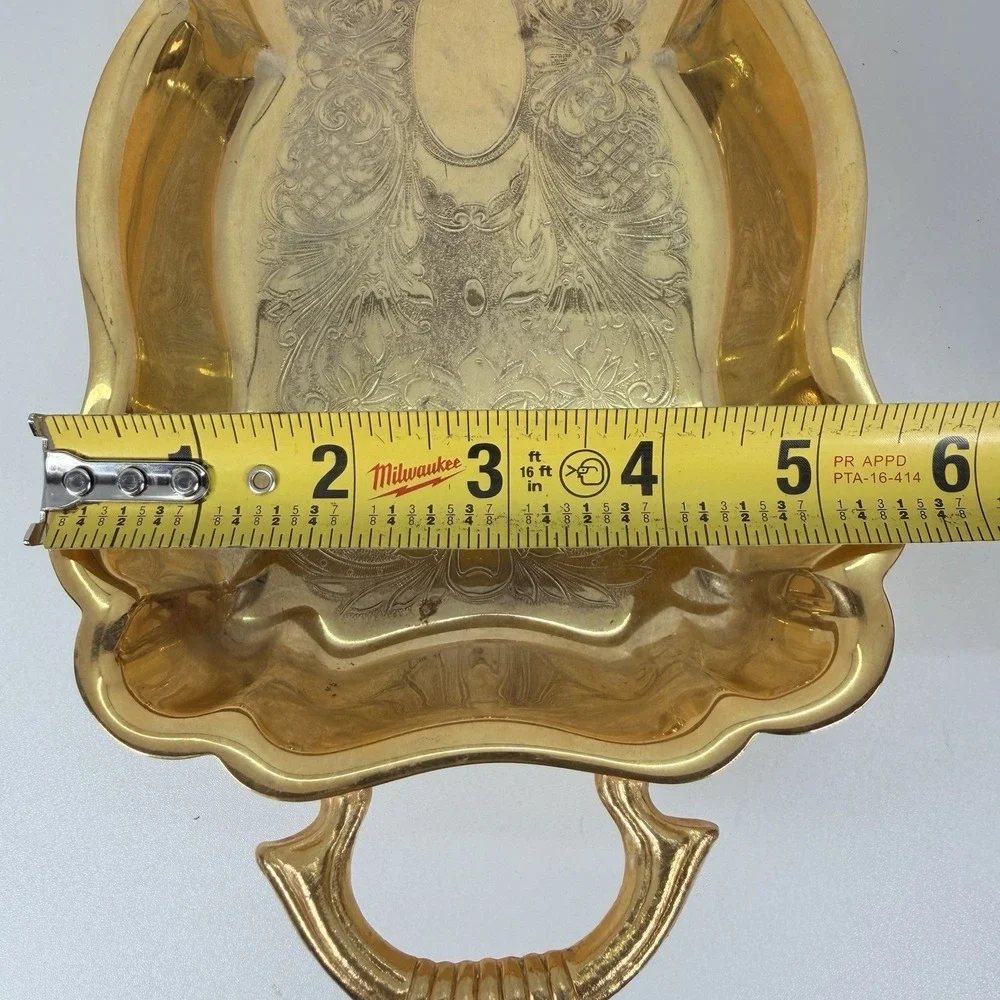 Gold tone footed tray with handles Crosby‎ silverplate 14